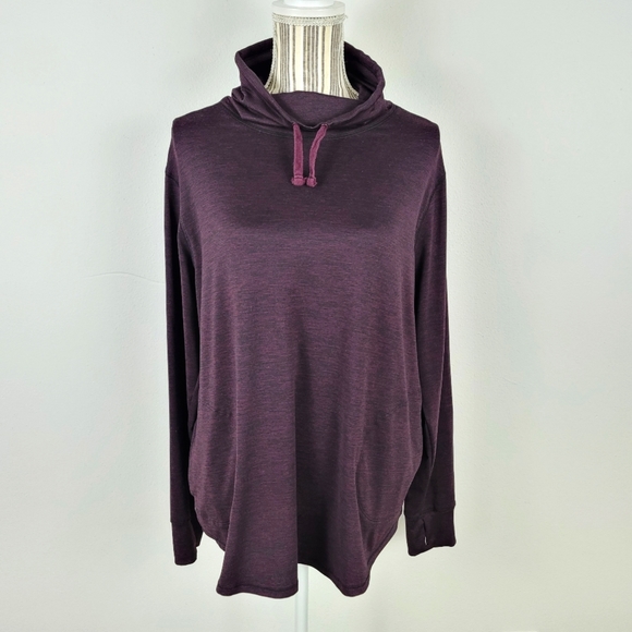 Old Navy Sweaters - Old Navy Large athletic sweater burgundy striped Cowl neck tunnel pocket